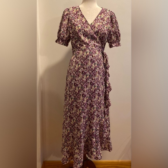 SHEIN, Sz Large, Purple, Floral Print Wrap Tie Side Dress - Picture 3 of 12